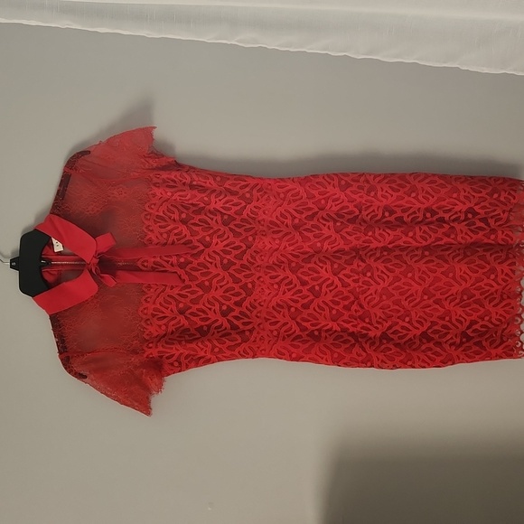 ⭕️ PRICE FIRM Sandro Paris Red Lace Rosen Dress, Sandro 3, US 8 - Picture 3 of 6